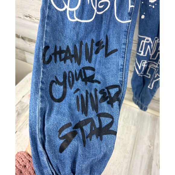 SONG Women’s 28 Blue Denim Graffiti Paint Splatter Zip Jogger Jeans - Picture 6 of 10